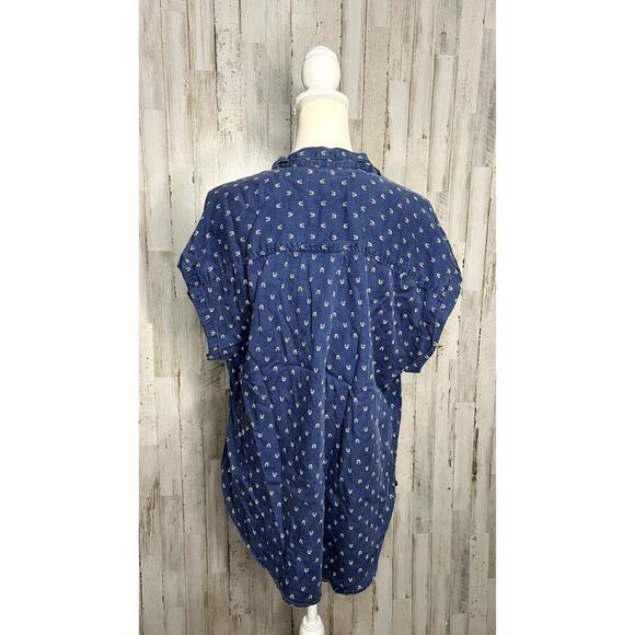 Jachs Girlfriend Women's XL Blue Geometric Cap Sleeve Button-Up Shirt‎ - Picture 3 of 5